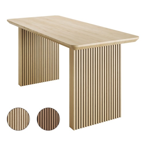 63 Rectangle Dining Table Double Pedestal Modern Natural Solid Wood Table for 6 Person