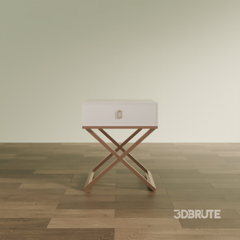 Modern X-Leg Nightstand with White Drawer Image 2