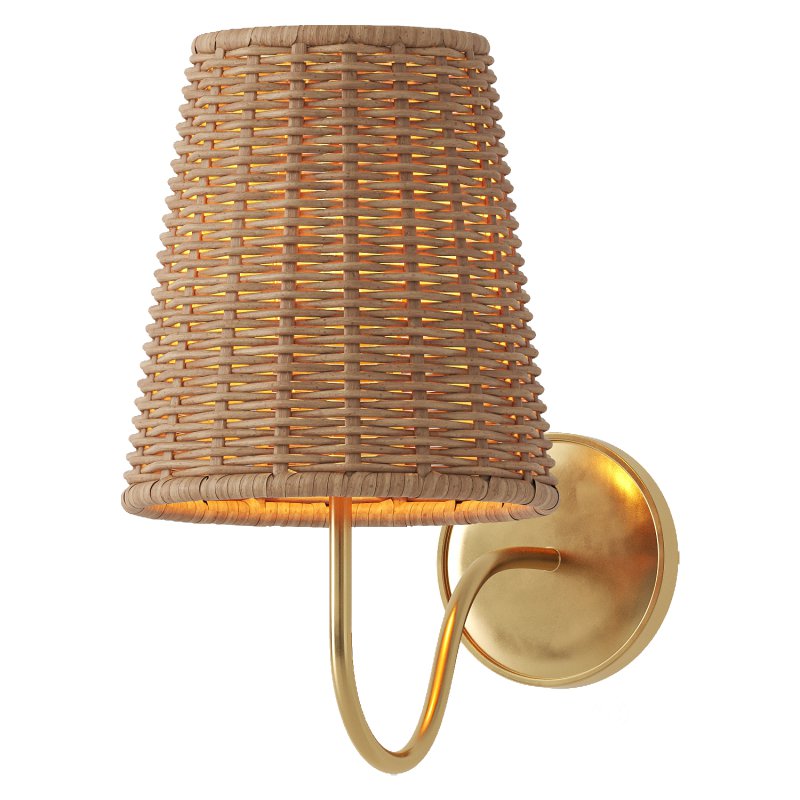 Lyndsie Traditional Natural Wicker Shade Antique Brass Armed Sconce Image 4