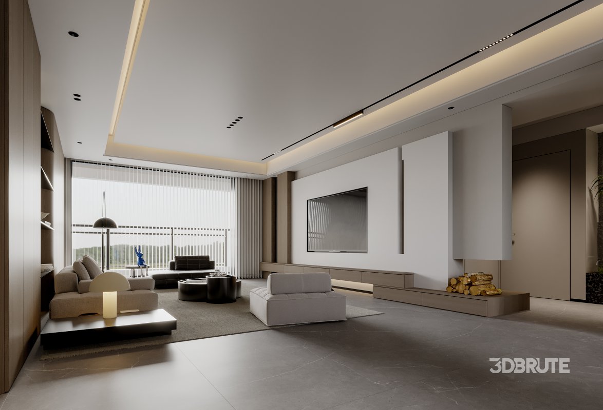 Modern living room and dining room interior scene Image 7