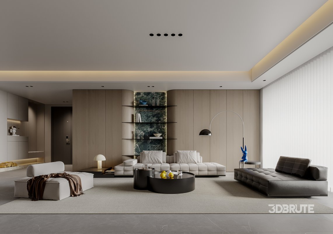 Modern living room and dining room interior scene Image 1