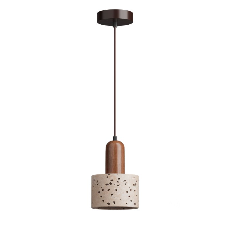 Wabi Sabi pendant lamp in travertine and wood Image 1