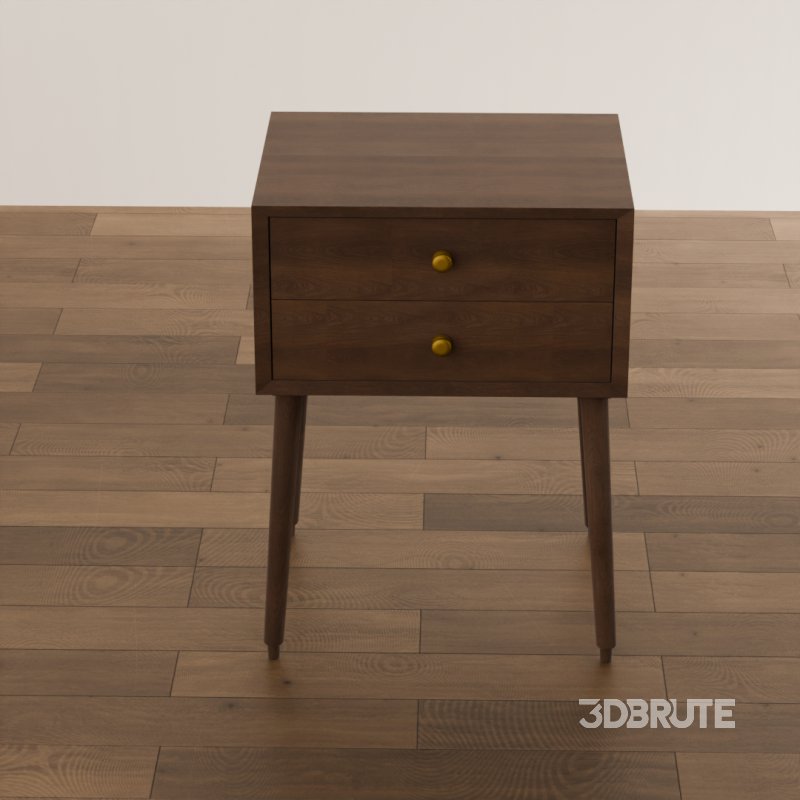 Retro Wooden Bedside Table with Gold Knobs Image 3