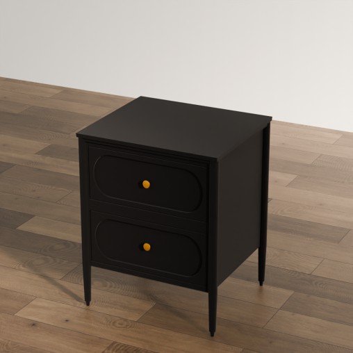 Elegant Black Nightstand with Gold Knobs