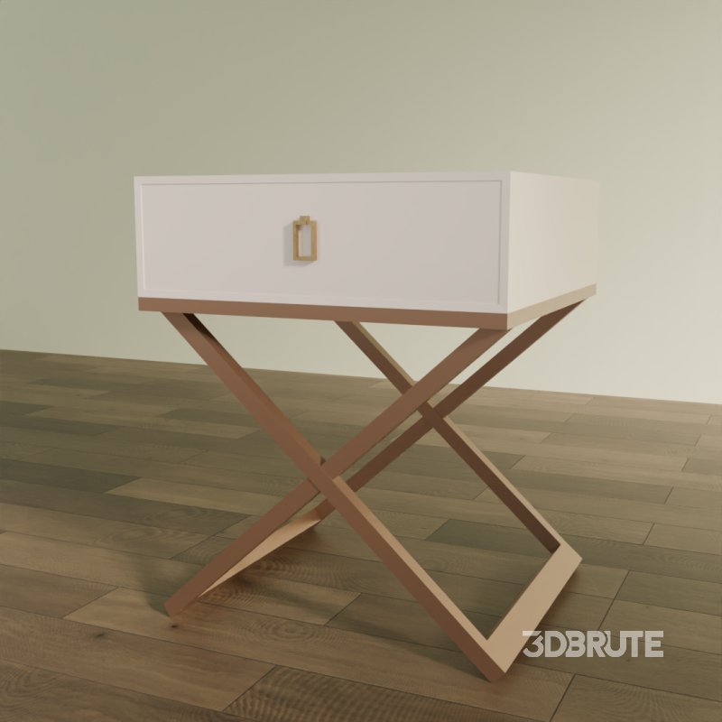 Modern X-Leg Nightstand with White Drawer Image 3