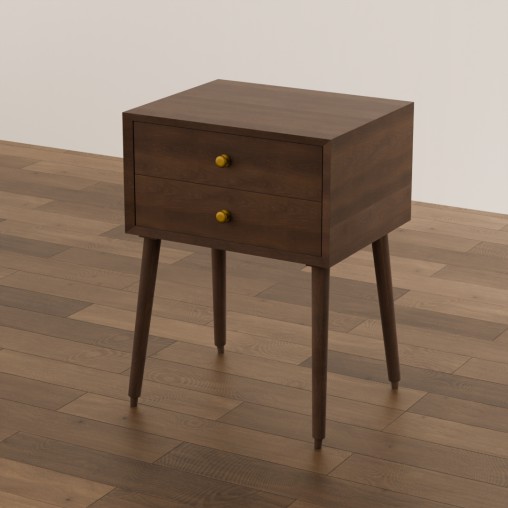 Retro Wooden Bedside Table with Gold Knobs