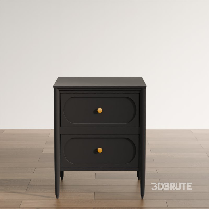Elegant Black Nightstand with Gold Knobs Image 2