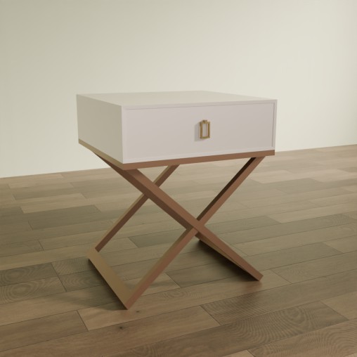 Modern X-Leg Nightstand with White Drawer