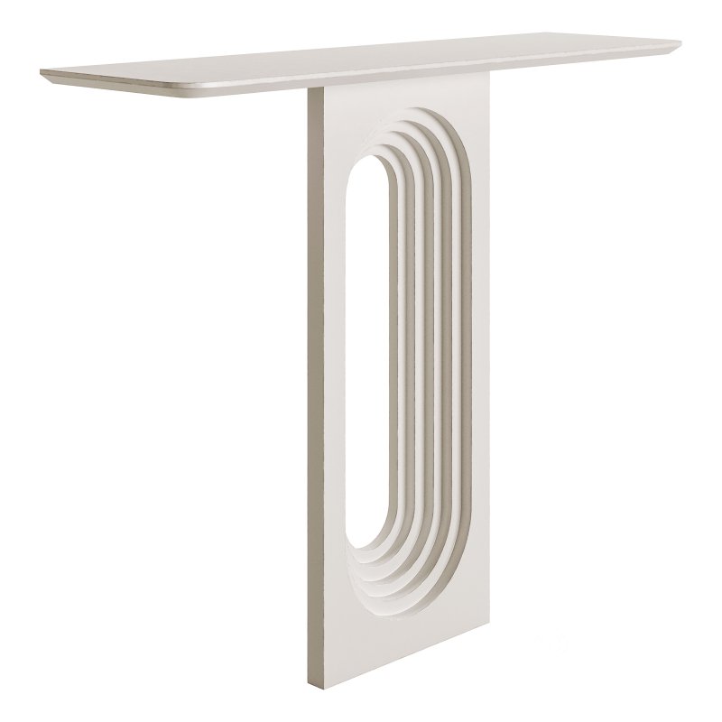 47 Modern Narrow Wood White Console Table with Geometric Pedestal Entryway Table Image 3