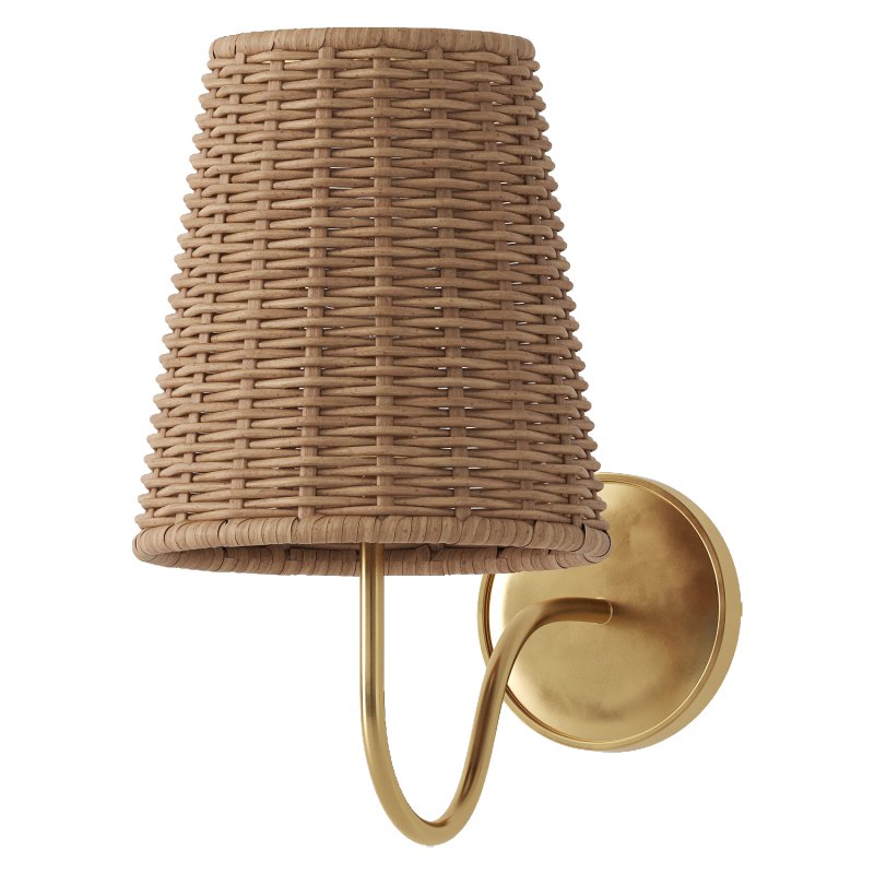 Lyndsie Traditional Natural Wicker Shade Antique Brass Armed Sconce Image 1
