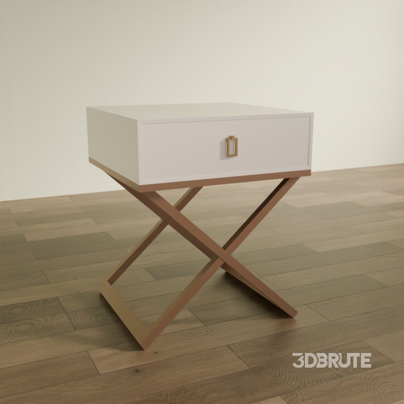 Modern X-Leg Nightstand with White Drawer Image 4