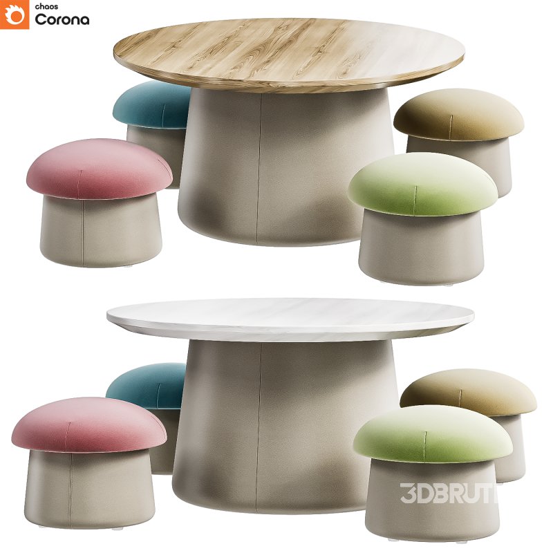 Mushroom Table and Pouf Image 1