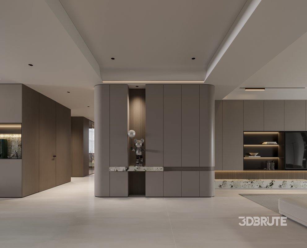 Modern living room and dining room kitchen interior scene Image 9