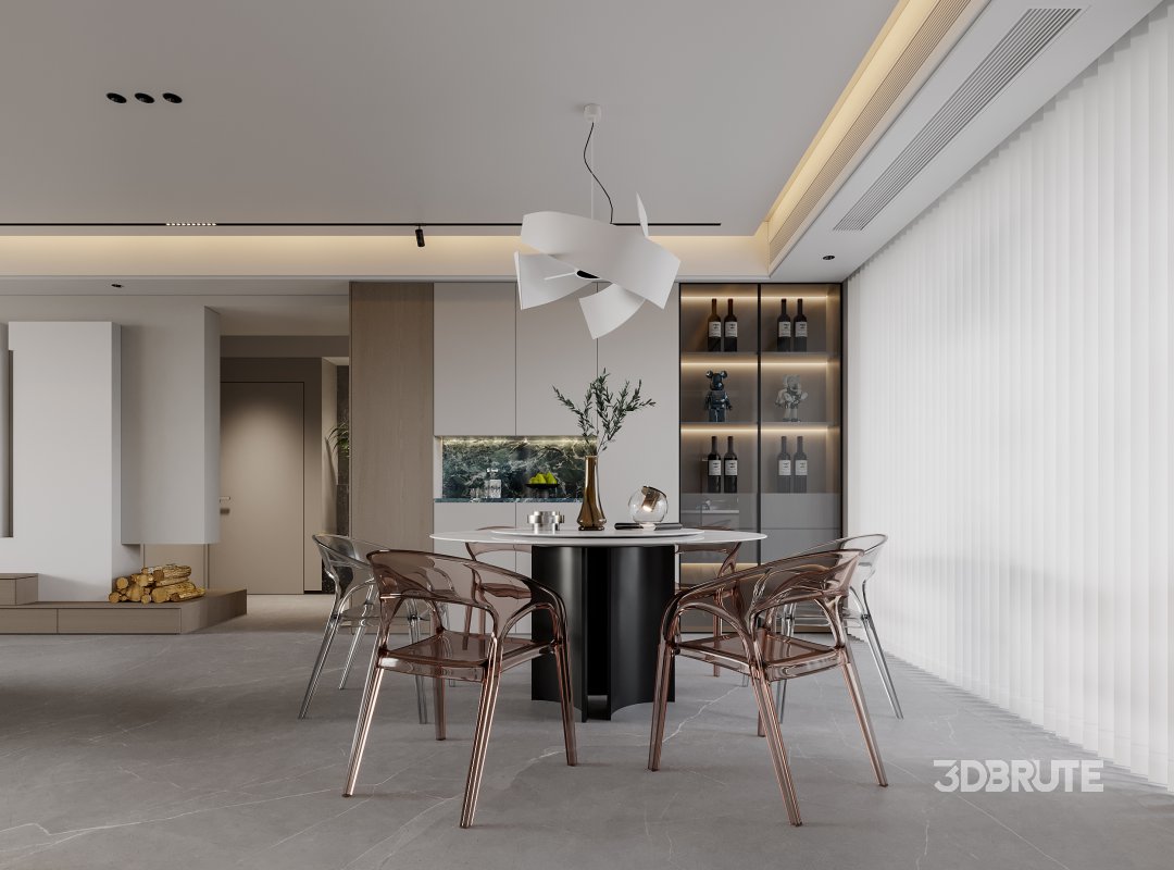 Modern living room and dining room interior scene Image 3