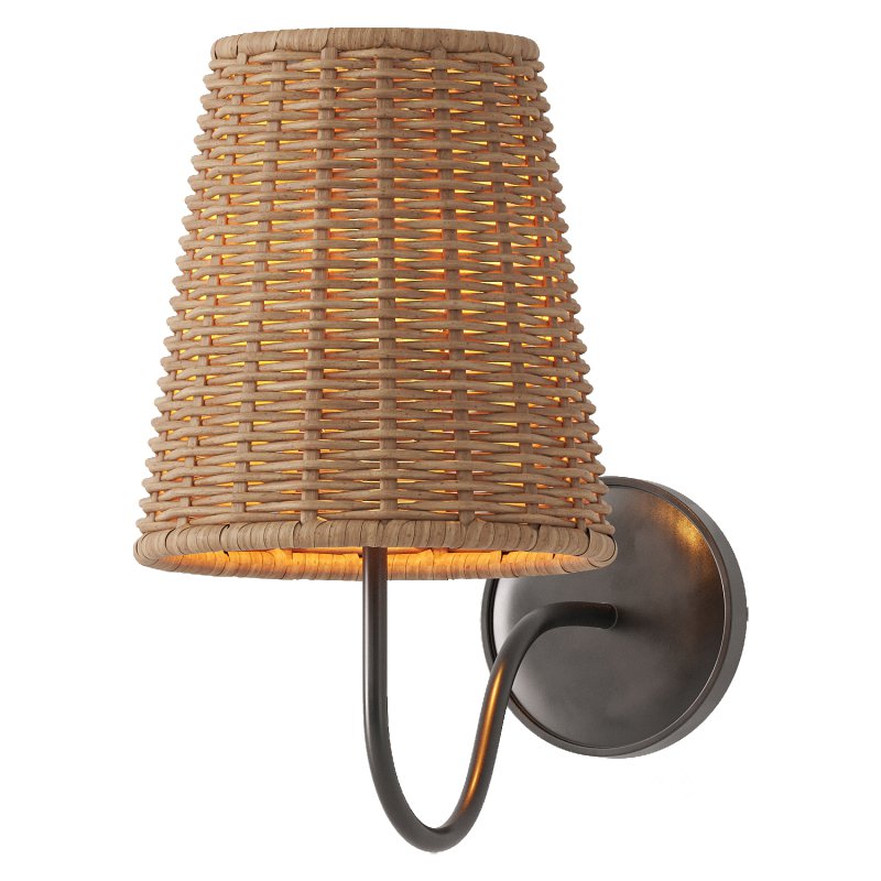 Lyndsie Traditional Natural Wicker Shade Antique Brass Armed Sconce Image 5
