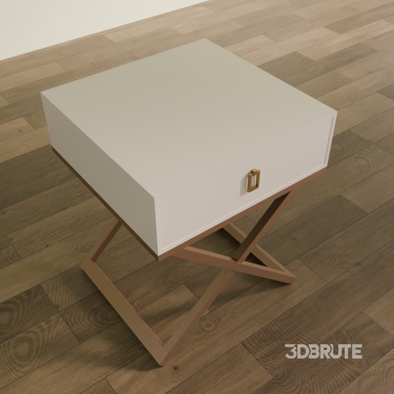 Modern X-Leg Nightstand with White Drawer Image 5
