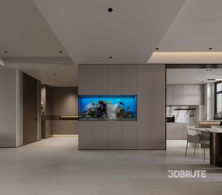 Modern living room and dining room kitchen interior scene Image 4