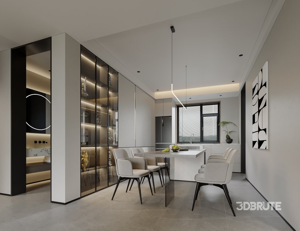 Modern living room and dining room interior scene Image 1