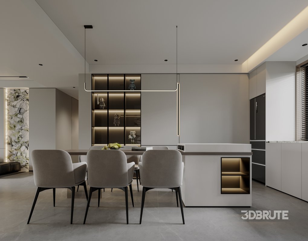 Modern living room and dining room interior scene Image 2