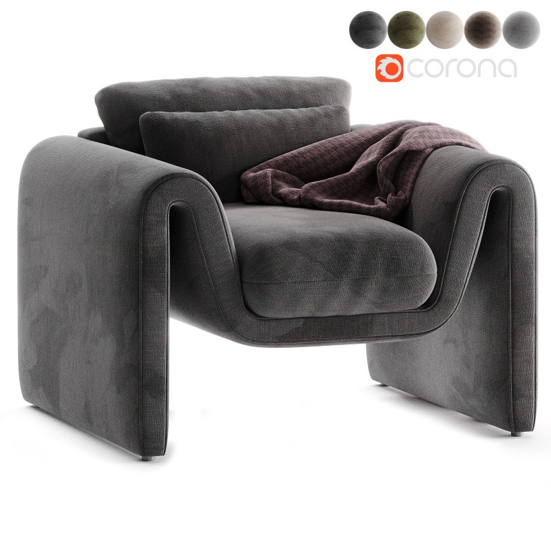 Modway Waverly Performance Velvet Living Room Accent Armchair in Gray-Unique Wavy Design Image 1