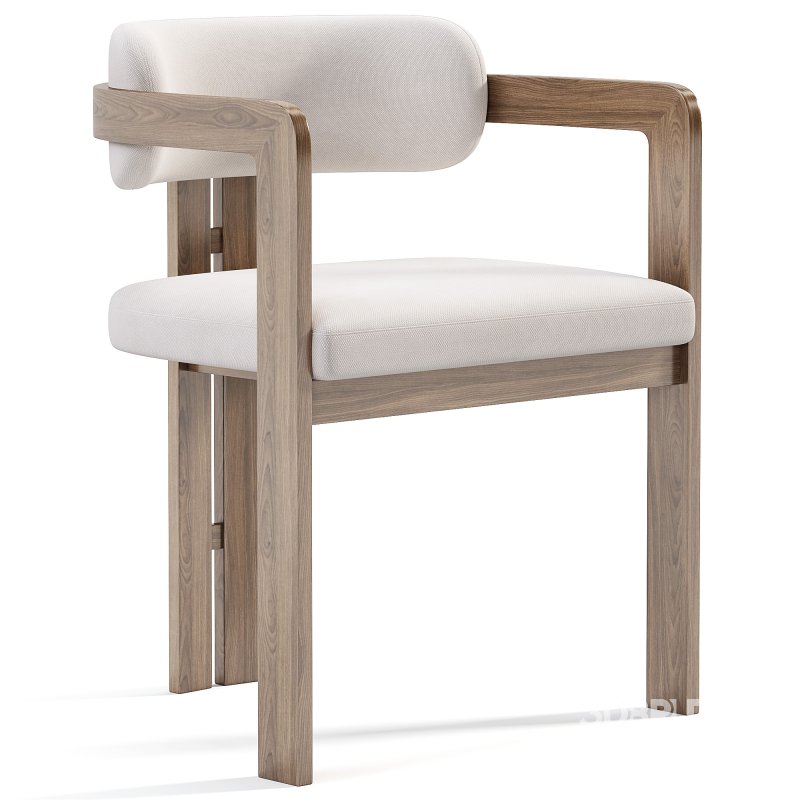 Curved Walnut Dining Chair Boucle Image 1