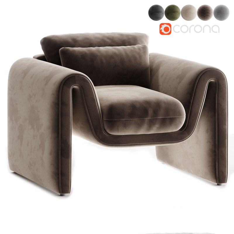 Modway Waverly Performance Velvet Living Room Accent Armchair in Gray-Unique Wavy Design Image 6