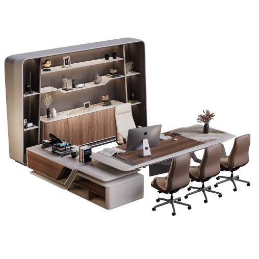 President Office Desk and bookcase setup Ds H-09