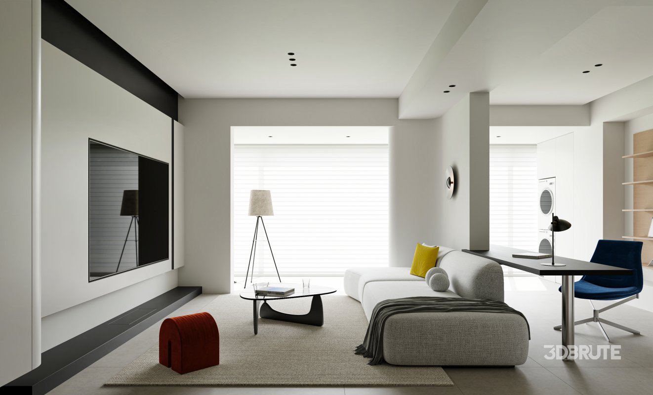 Modern living room and dining room interior scene Image 1