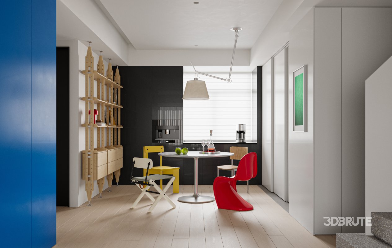 Modern living room and dining room interior scene Image 1