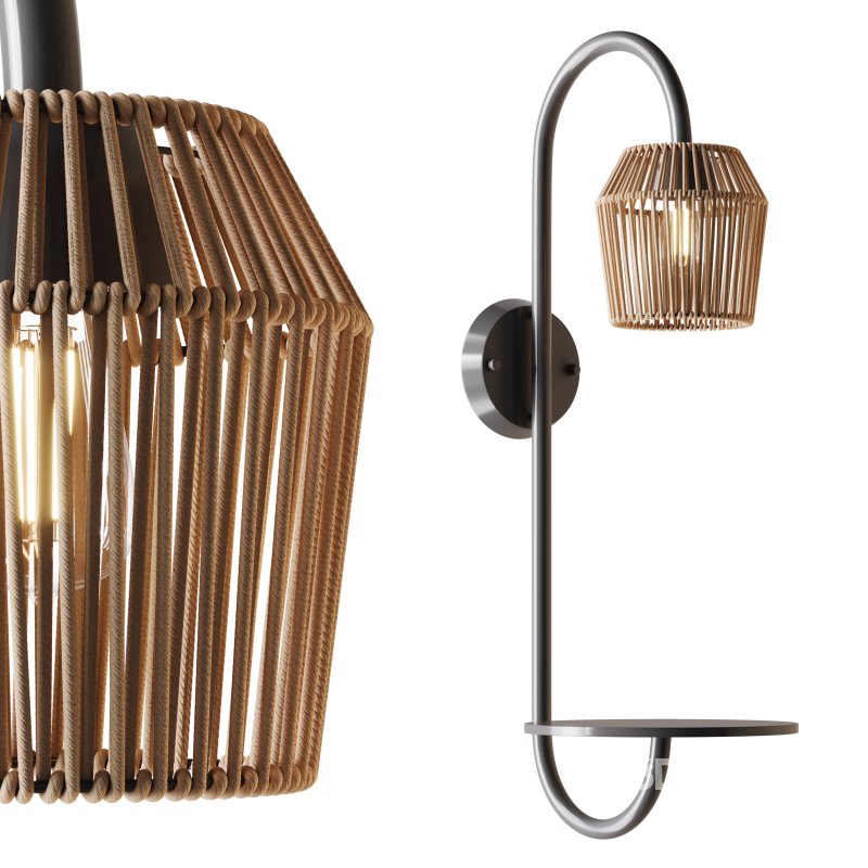 Alyza Rattan Plug-in Armed Sconce with Tray Table and Bulb Included Image 1