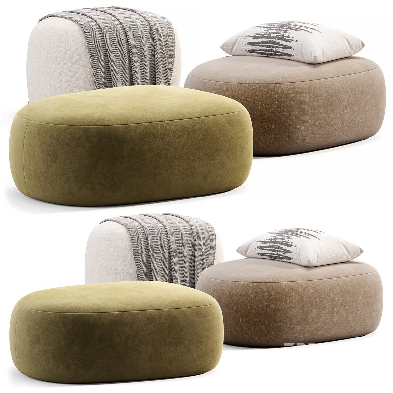 Pouf Ovale Design Scandinave En Tissu Boucle BILY Image 1
