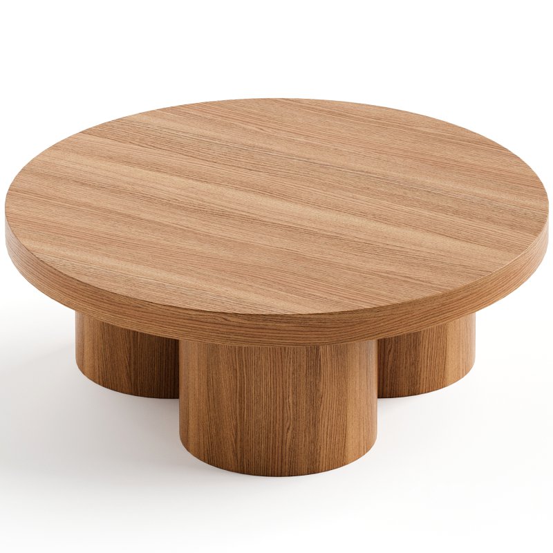 Brutalist Round Coffee Table in Red Oak Wood Veneer, Podio by NONO Image 1