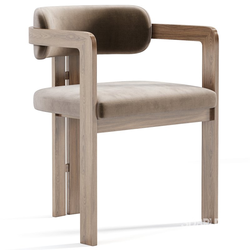 Curved Walnut Dining Chair Boucle Image 3