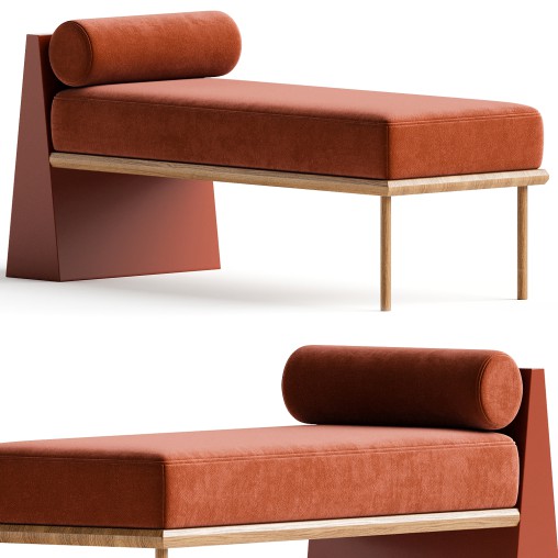 Minimalist Mid-Century Modern Style Solid Wood Bench Upholstered in Textile