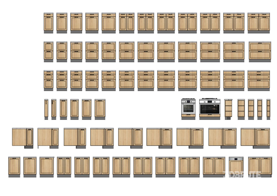 High-Quality Kitchen Cabinet 3D Model – Wood Design Fronts Image 1