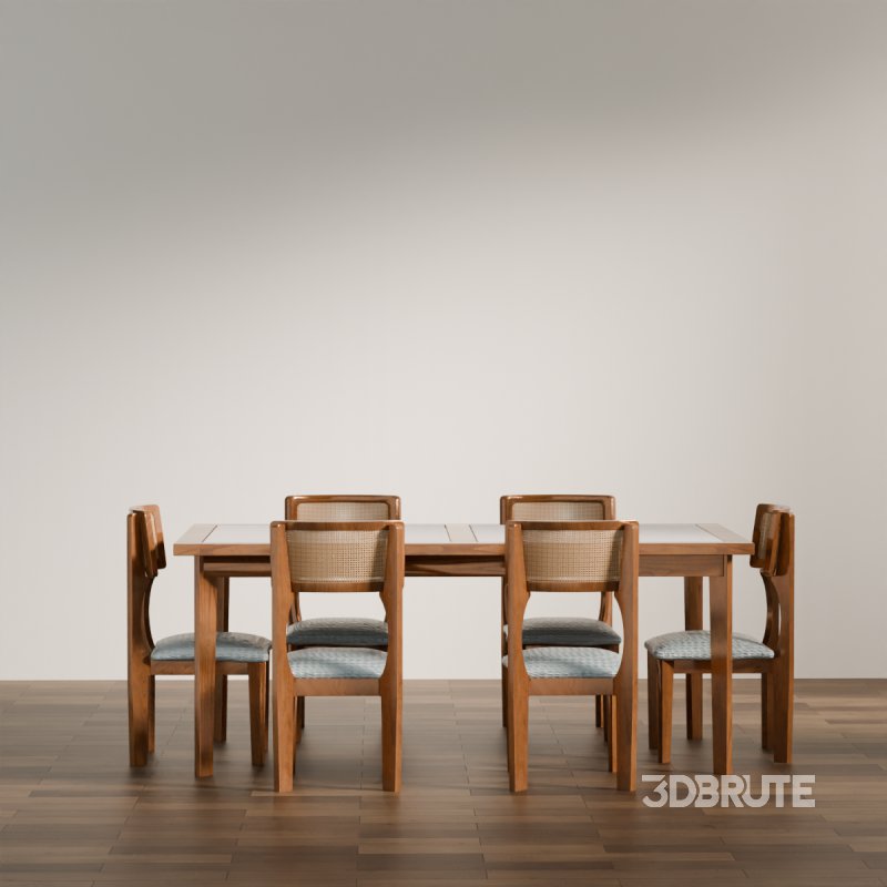 Modern Wooden Dining Table and Chairs Set Image 4