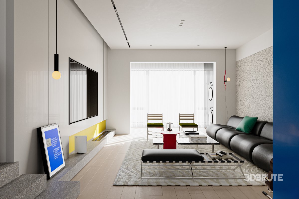 Modern living room and dining room interior scene Image 3