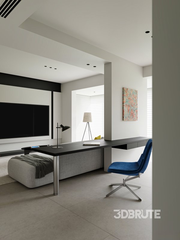 Modern living room and dining room interior scene Image 2