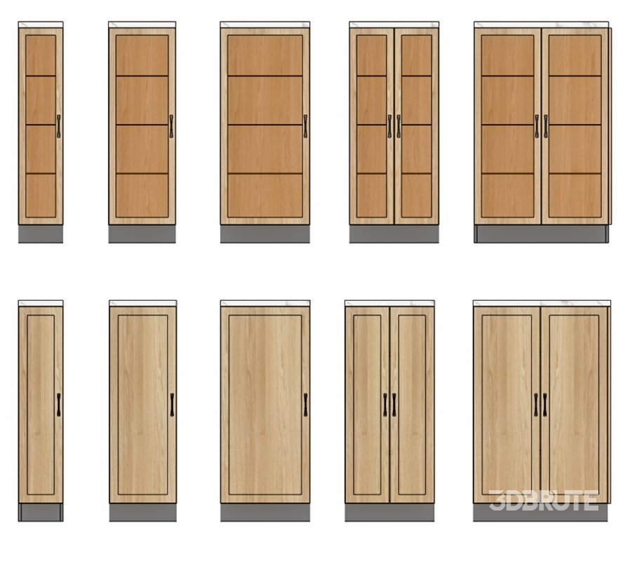 High-Quality Kitchen Cabinet 3D Model – Wood Design Fronts Image 2