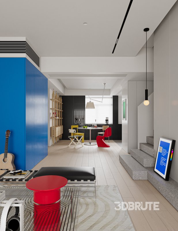 Modern living room and dining room interior scene Image 4