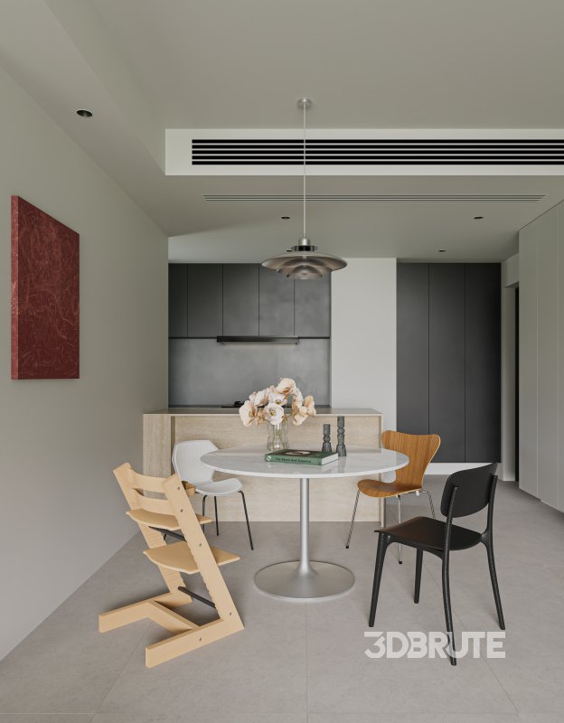 Modern living room and dining room interior scene Image 8