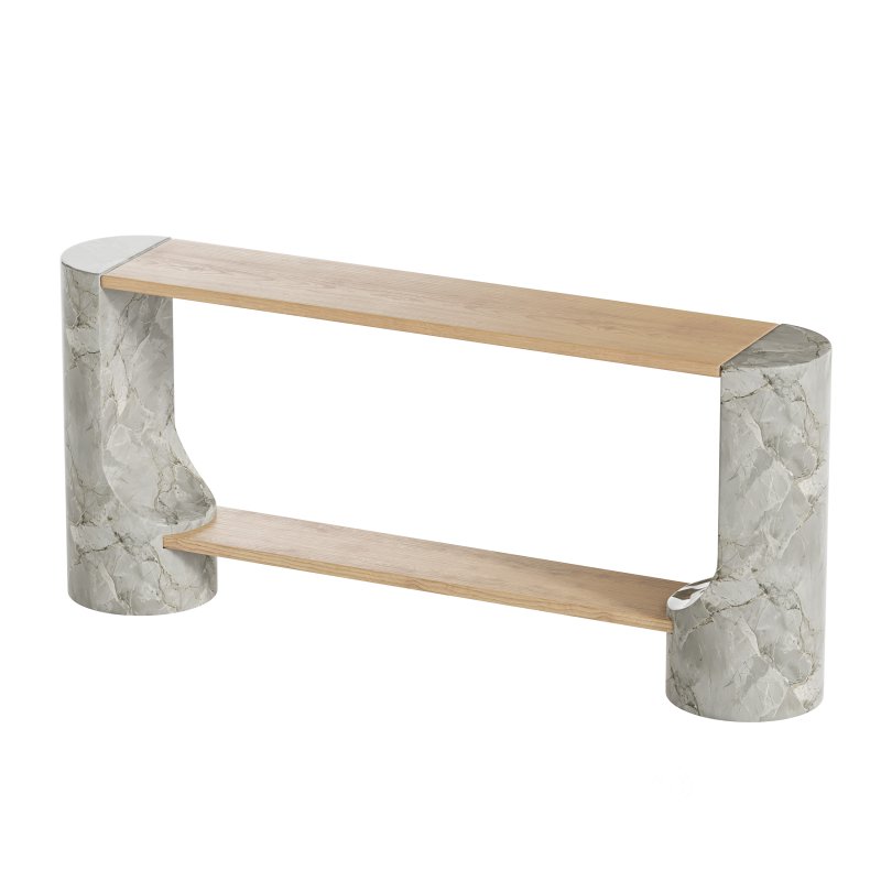 Black Marble and Oak Wood Console Table Reviews Image 4