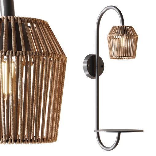 Alyza Rattan Plug-in Armed Sconce with Tray Table and Bulb Included