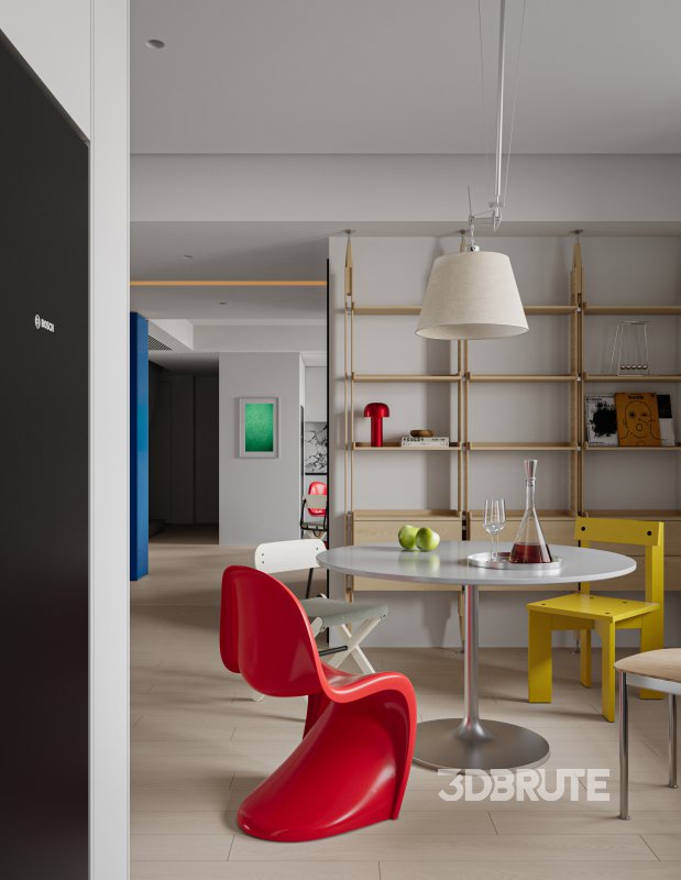 Modern living room and dining room interior scene Image 6