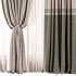 Olive Contrast Linen Curtain Set with Decorative Trim - Thumbnail 2