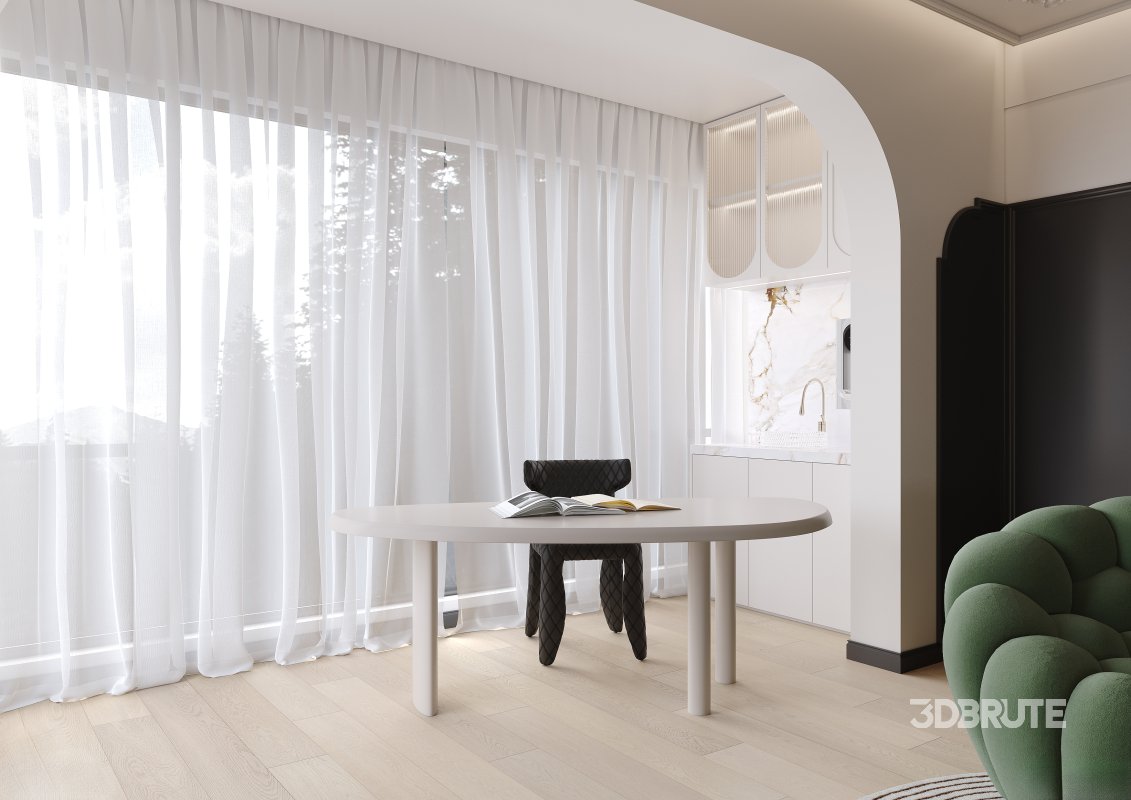 Modern living room and dining room kitchen interior scene Image 11