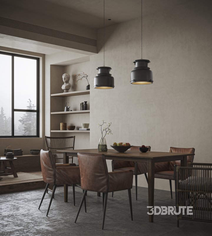 Modern living room and dining room kitchen interior scene Image 12