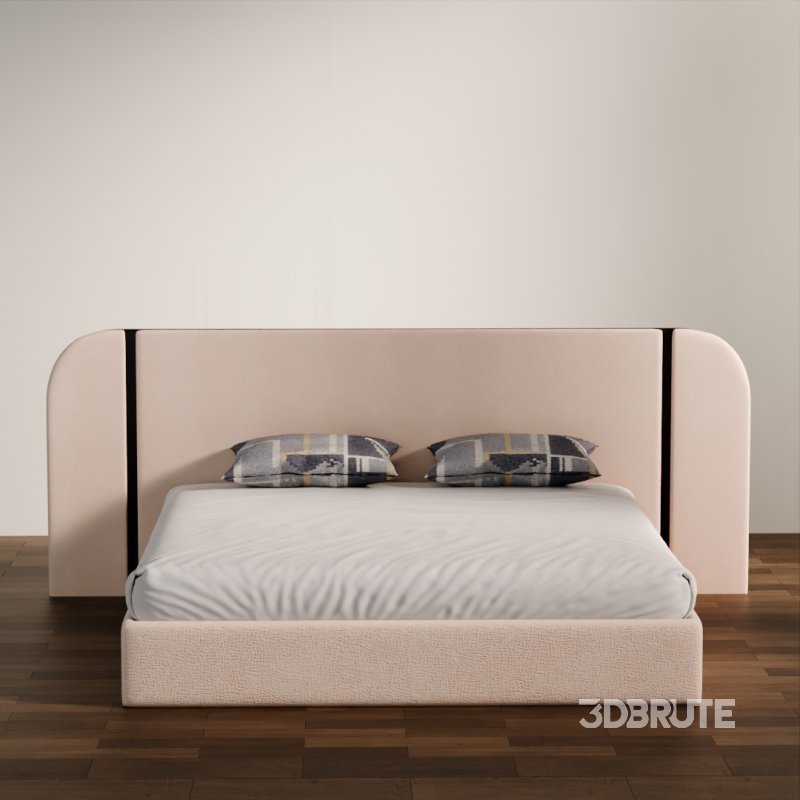 Soft Upholstered Double Bed 3D Model Image 4