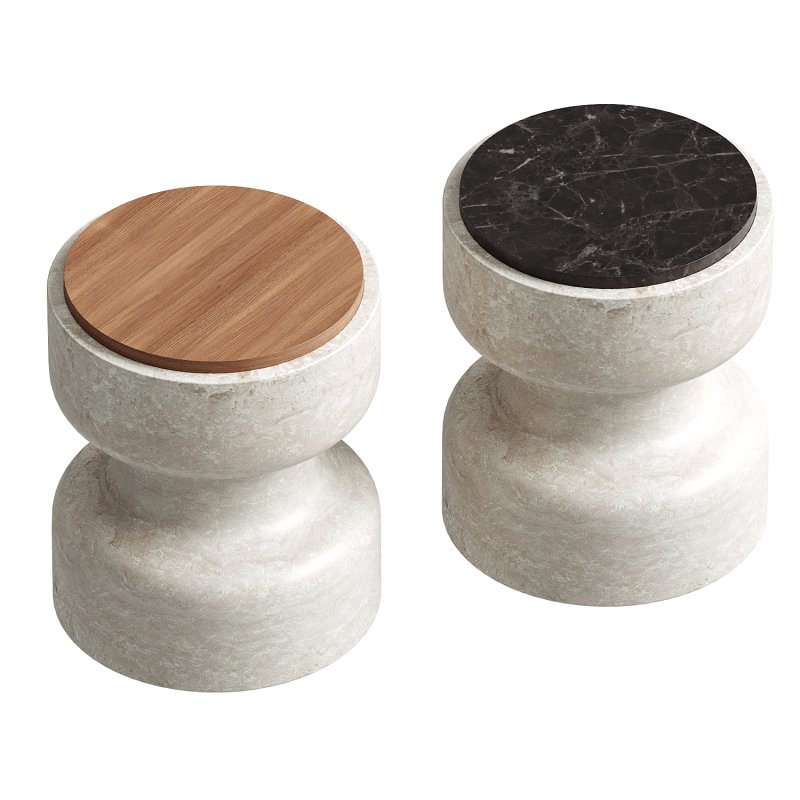 Tivoli Stool in travertine and walnut by Ivan Colominas Image 3