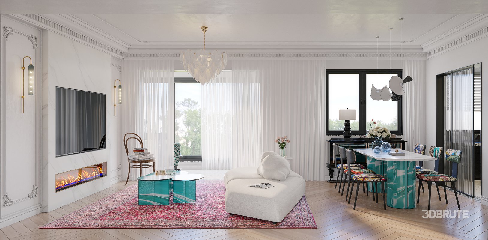 Luxurious living room and dining room bedroom Image 1